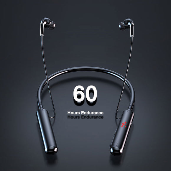 Eardeco 60 horas endurance bluetooth fones de ouvido estéreo bass sem fio fone de ouvido neckband display led de energia cartão de tf ímã